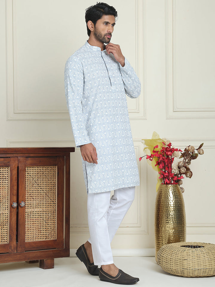 Embroidered And Sequins Straight Kurta Set For Men