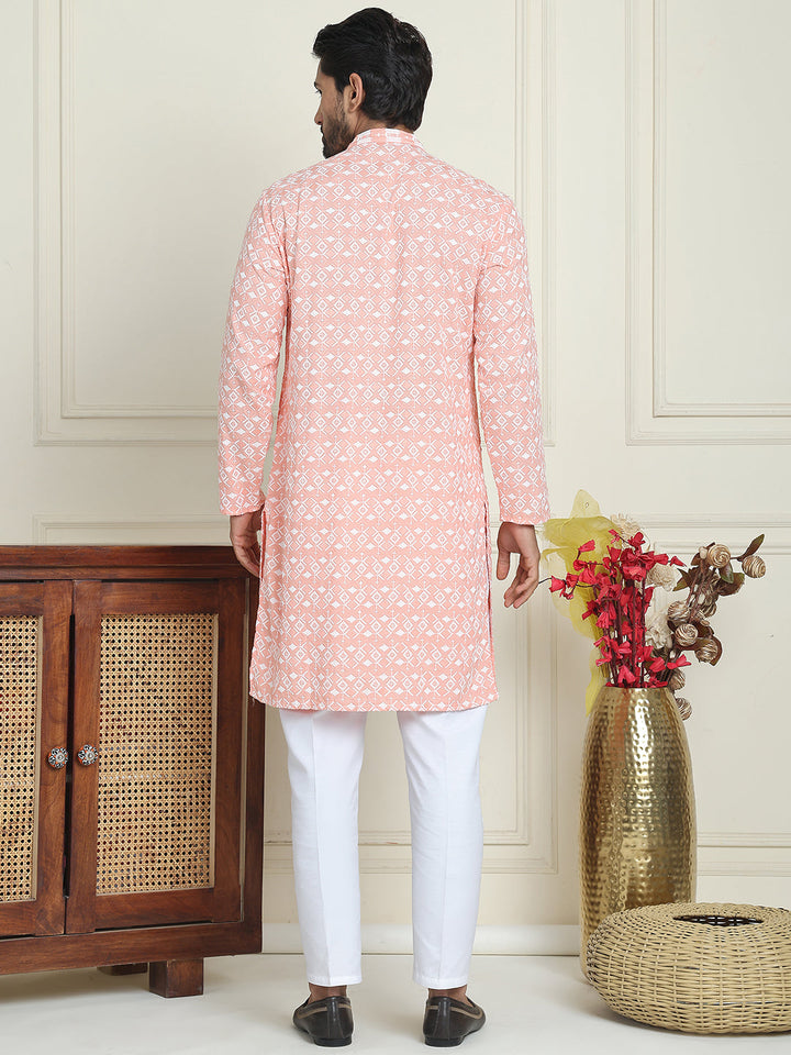 Embroidered And Sequins Straight Kurta Set For Men