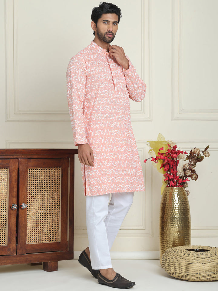 Embroidered And Sequins Straight Kurta Set For Men