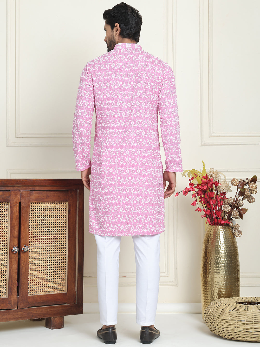 Embroidered And Sequins Straight Kurta Set For Men
