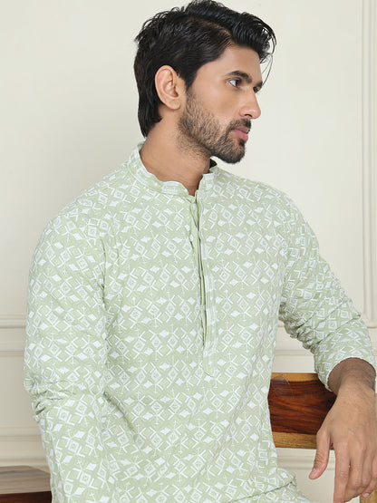 Embroidered And Sequins Straight Kurta Set For Men