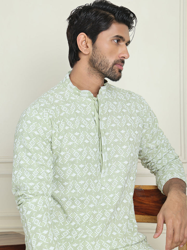 Embroidered And Sequins Straight Kurta Set For Men