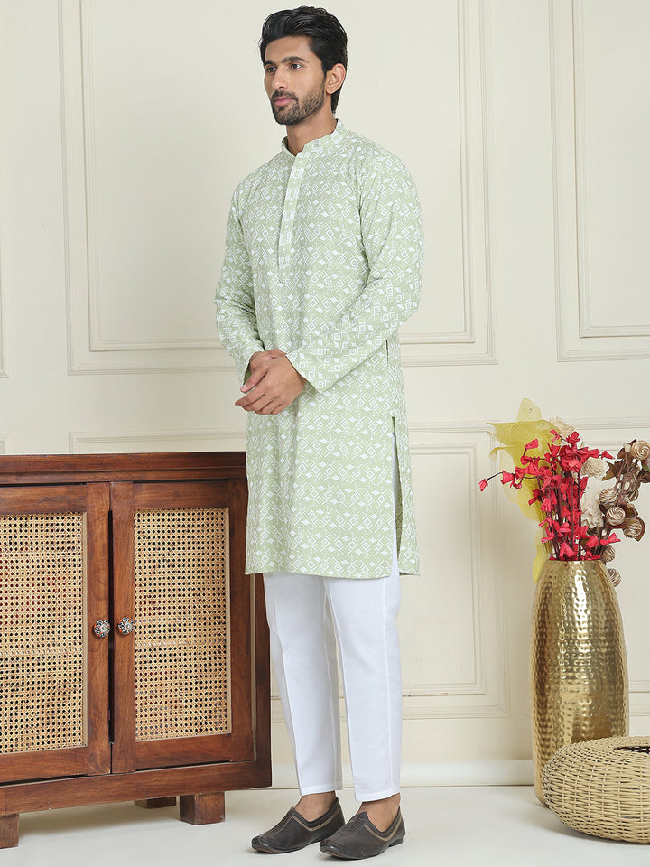 Embroidered And Sequins Straight Kurta Set For Men