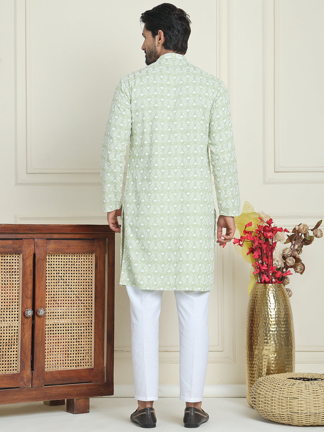 Embroidered And Sequins Straight Kurta Set For Men