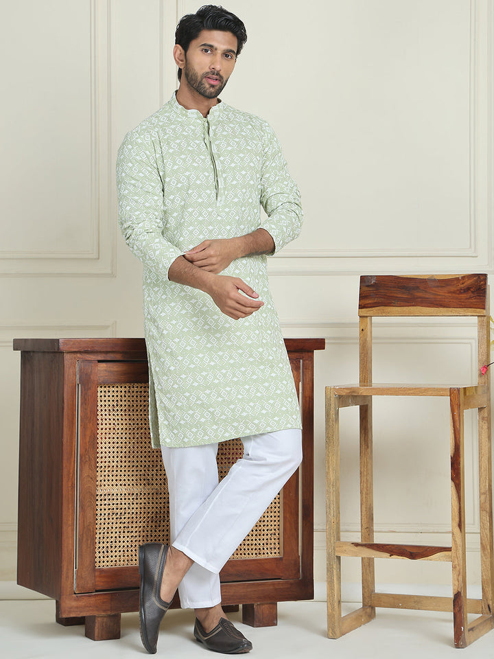 Embroidered And Sequins Straight Kurta Set For Men