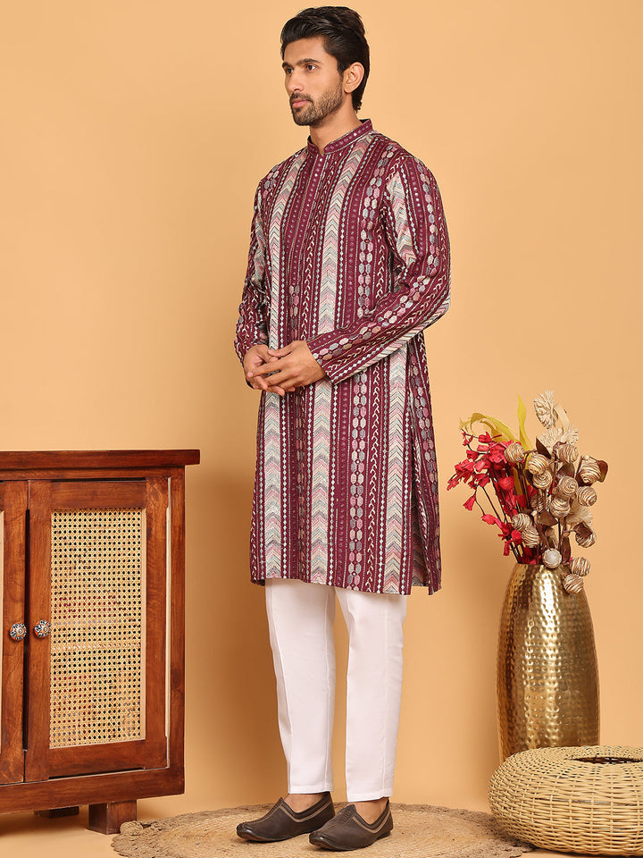Embroidered And Sequins Kurta Pyjama Set For Men