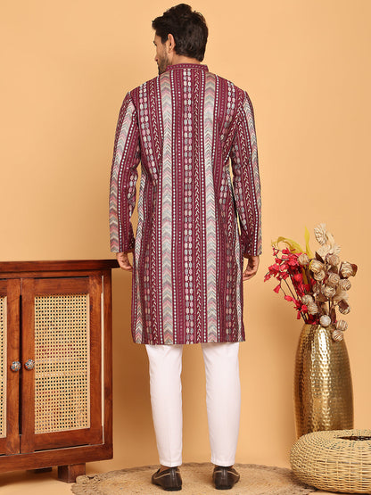Embroidered And Sequins Kurta Pyjama Set For Men