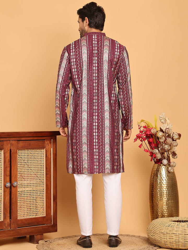 Embroidered And Sequins Kurta Pyjama Set For Men