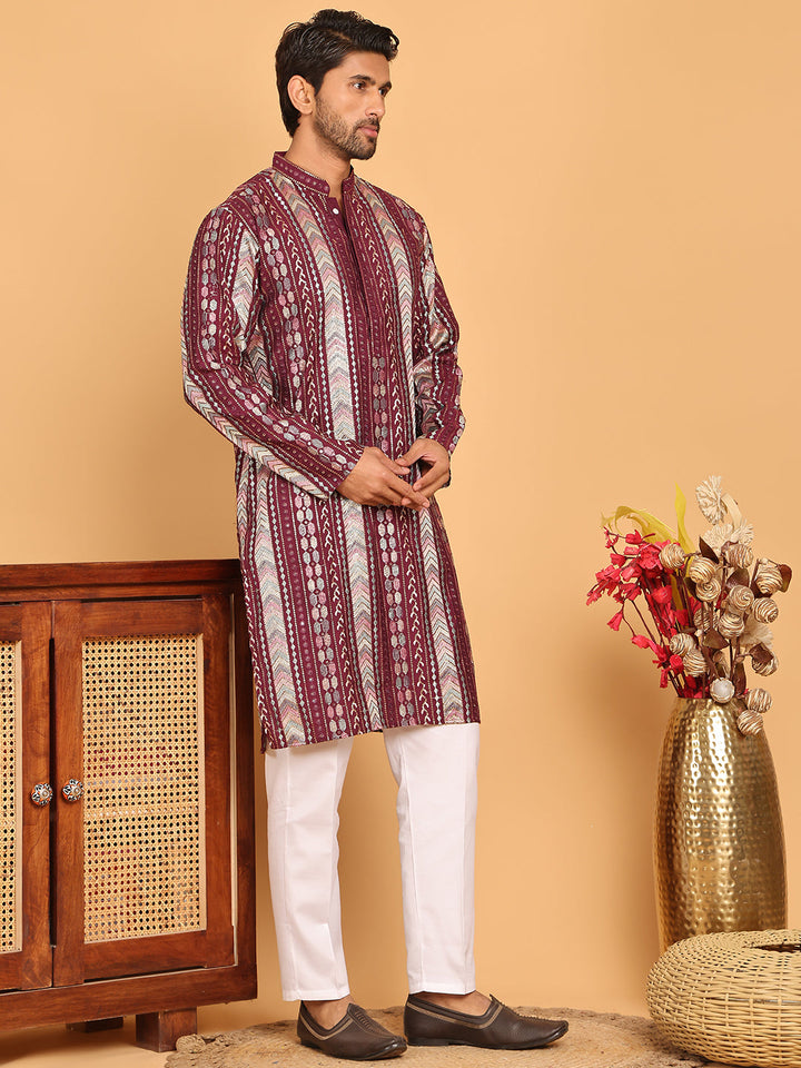 Embroidered And Sequins Kurta Pyjama Set For Men