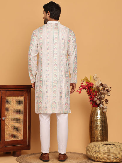 Embroidered And Sequins Kurta Pyjama Set For Men