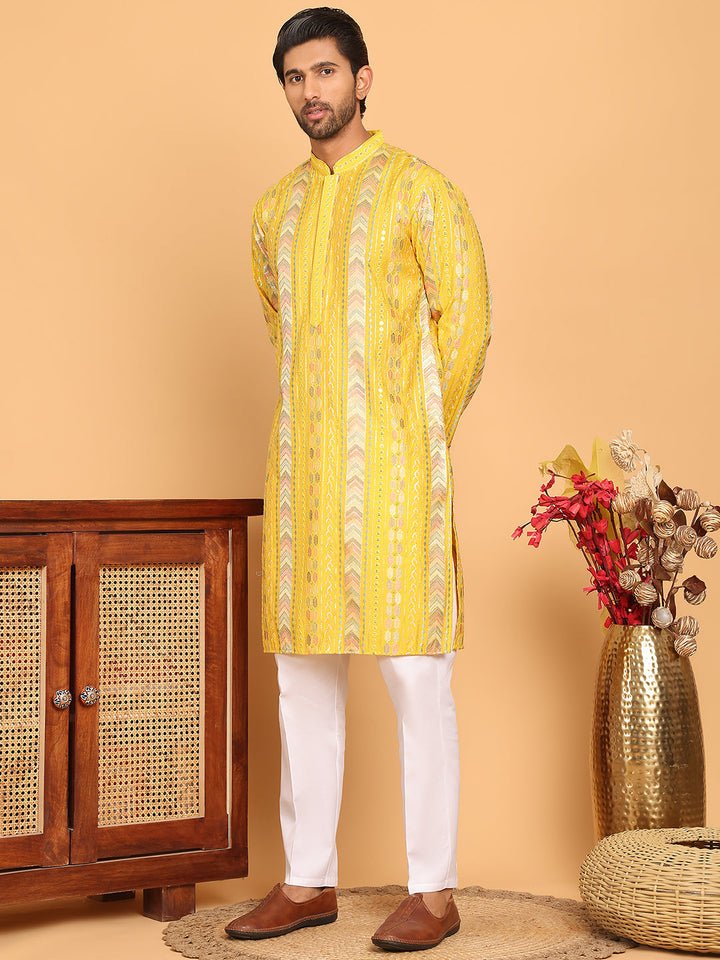 Embroidered And Sequins Kurta Pyjama Set For Men