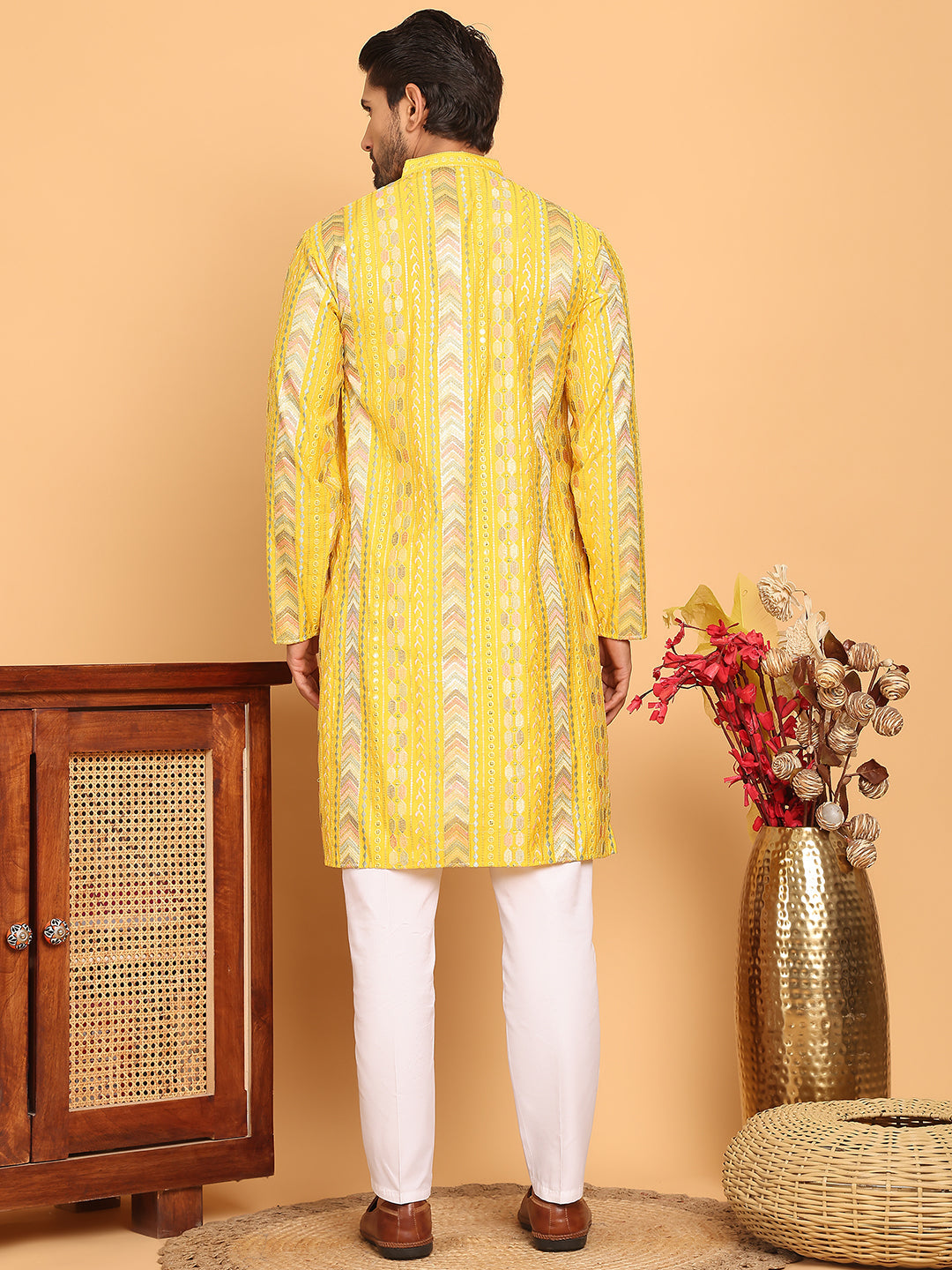 Embroidered And Sequins Kurta Pyjama Set For Men