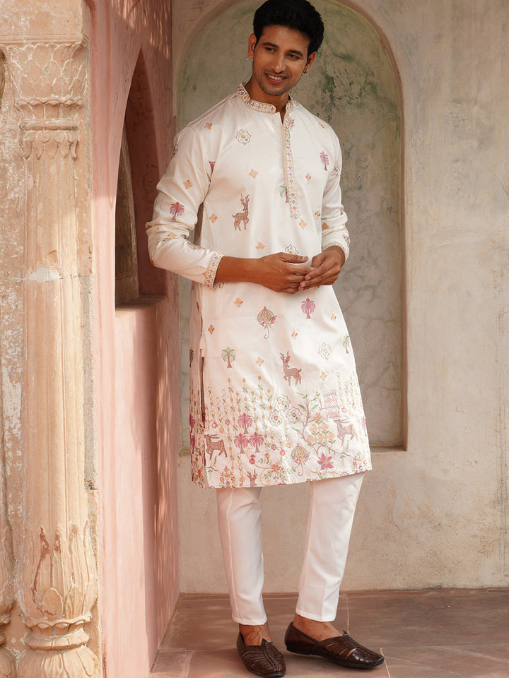 Floral Embroidered And Sequins Kurta Set