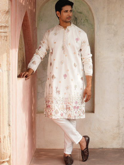 Floral Embroidered And Sequins Kurta Set