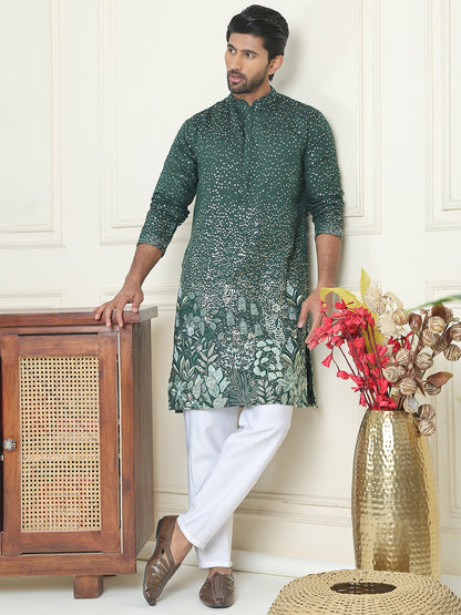 Embroidered And Sequins Silk Blend Kurta Pyjama Set.