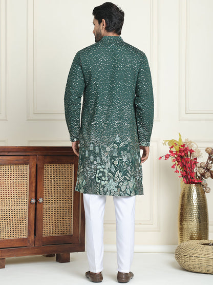 Embroidered And Sequins Silk Blend Kurta Pyjama Set.