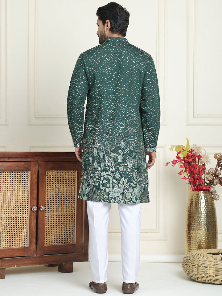 Embroidered And Sequins Silk Blend Kurta Pyjama Set.