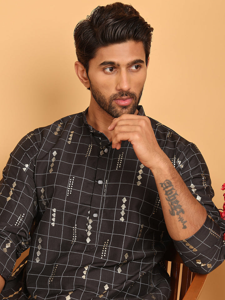 Foil Printed Straight Kurta Pyjama Set For Men