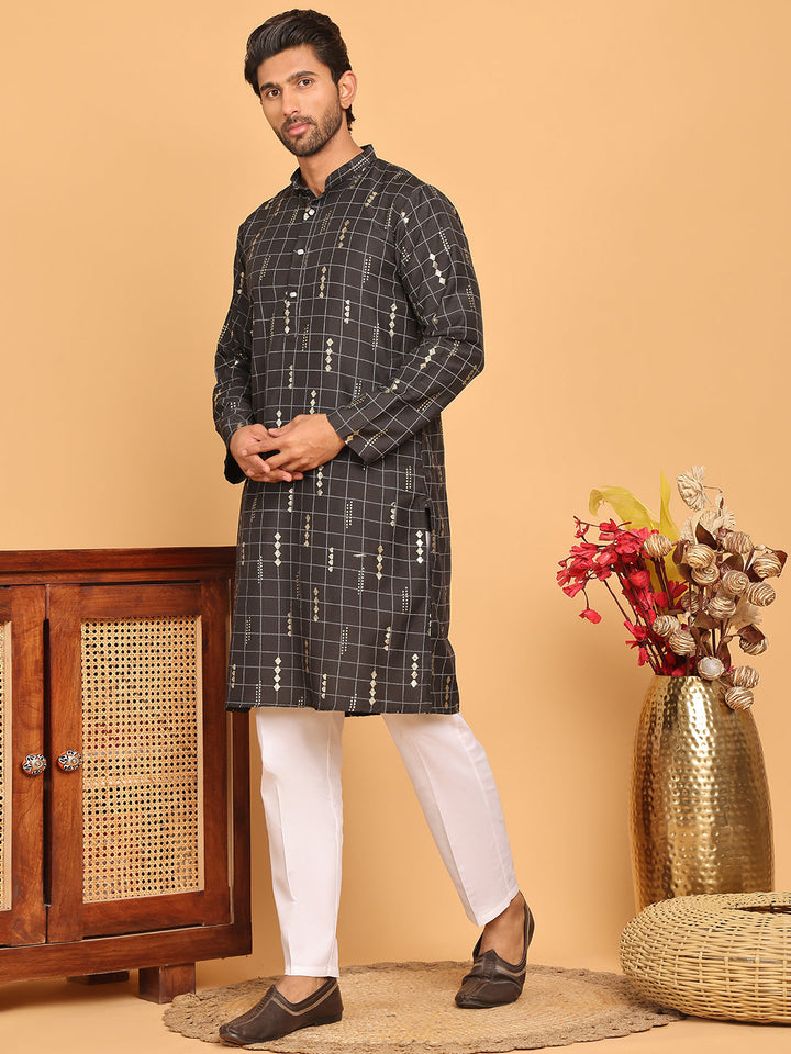 Foil Printed Straight Kurta Pyjama Set For Men