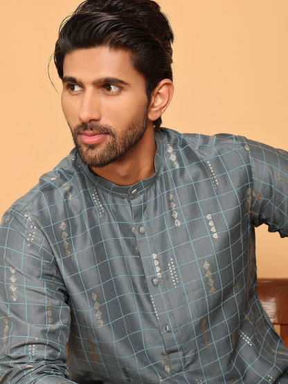 Foil Printed Straight Kurta Pyjama Set For Men