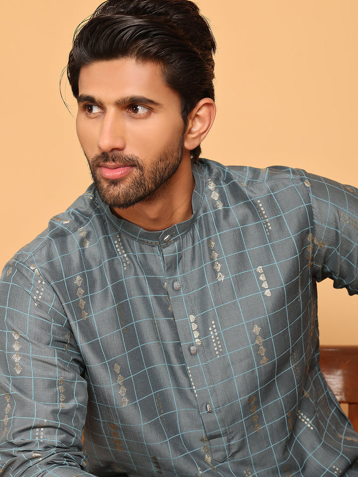 Foil Printed Straight Kurta Pyjama Set For Men