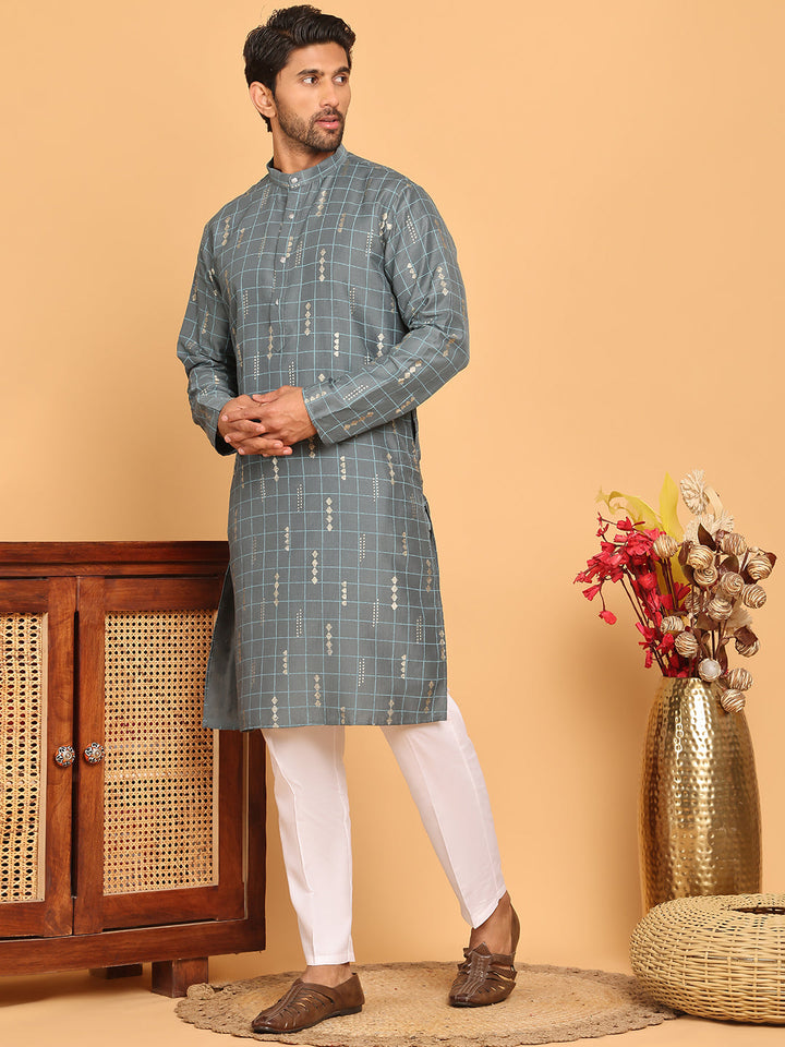 Foil Printed Straight Kurta Pyjama Set For Men