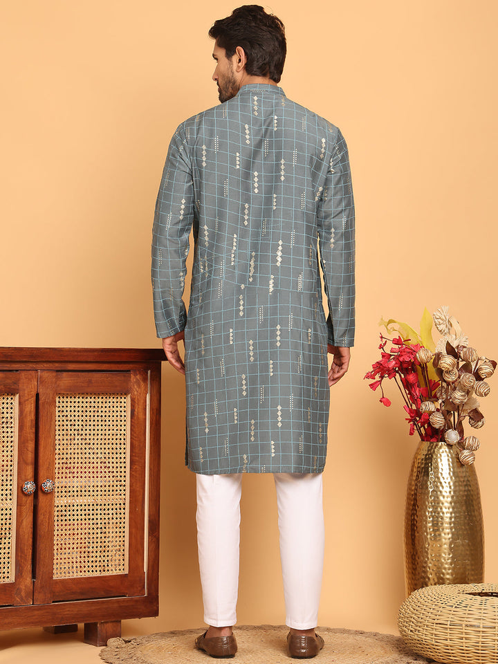 Foil Printed Straight Kurta Pyjama Set For Men