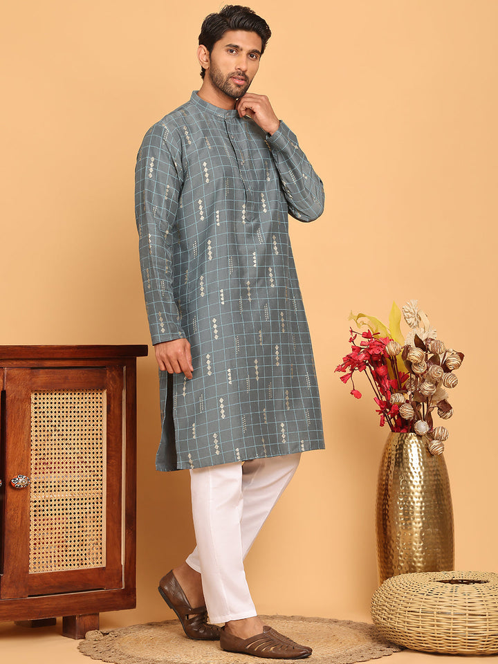 Foil Printed Straight Kurta Pyjama Set For Men