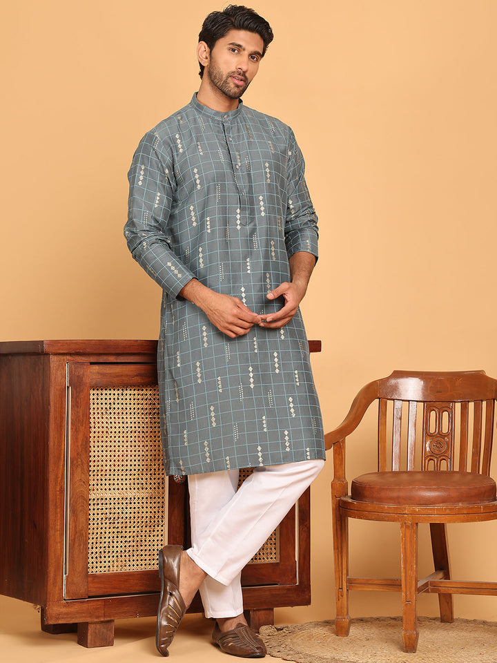 Foil Printed Straight Kurta Pyjama Set For Men