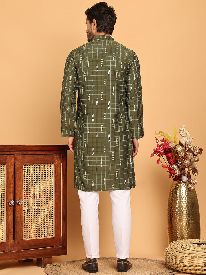 Foil Printed Straight Kurta Pyjama Set For Men