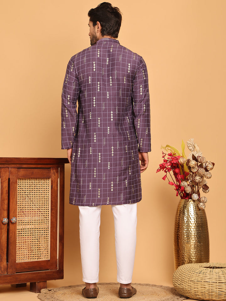 Foil Printed Straight Kurta Pyjama Set For Men