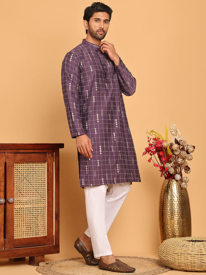 Foil Printed Straight Kurta Pyjama Set For Men
