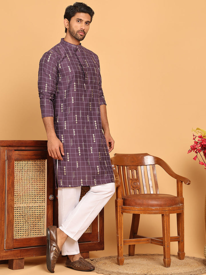 Foil Printed Straight Kurta Pyjama Set For Men