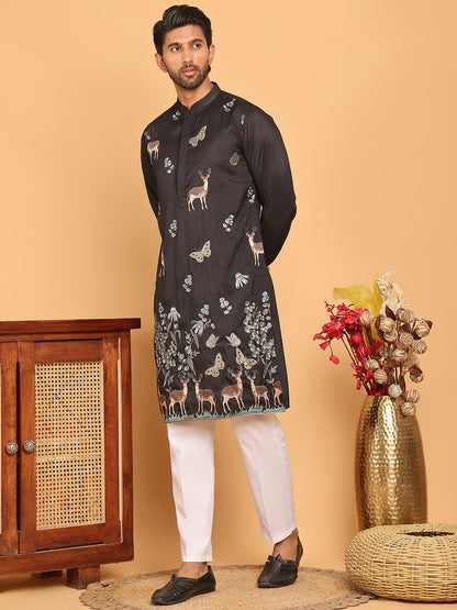 Embroidered Straight Kurta Set For Men