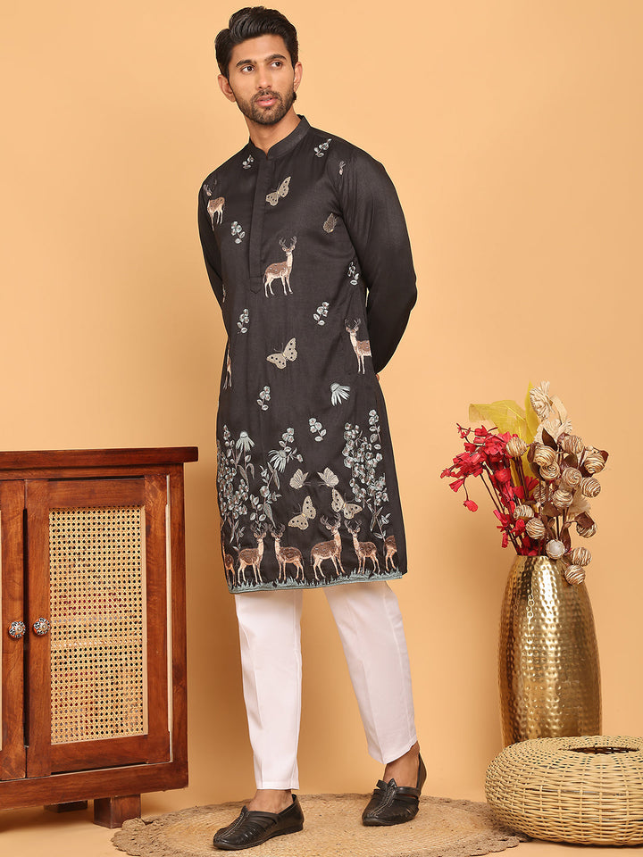 Embroidered Straight Kurta Set For Men