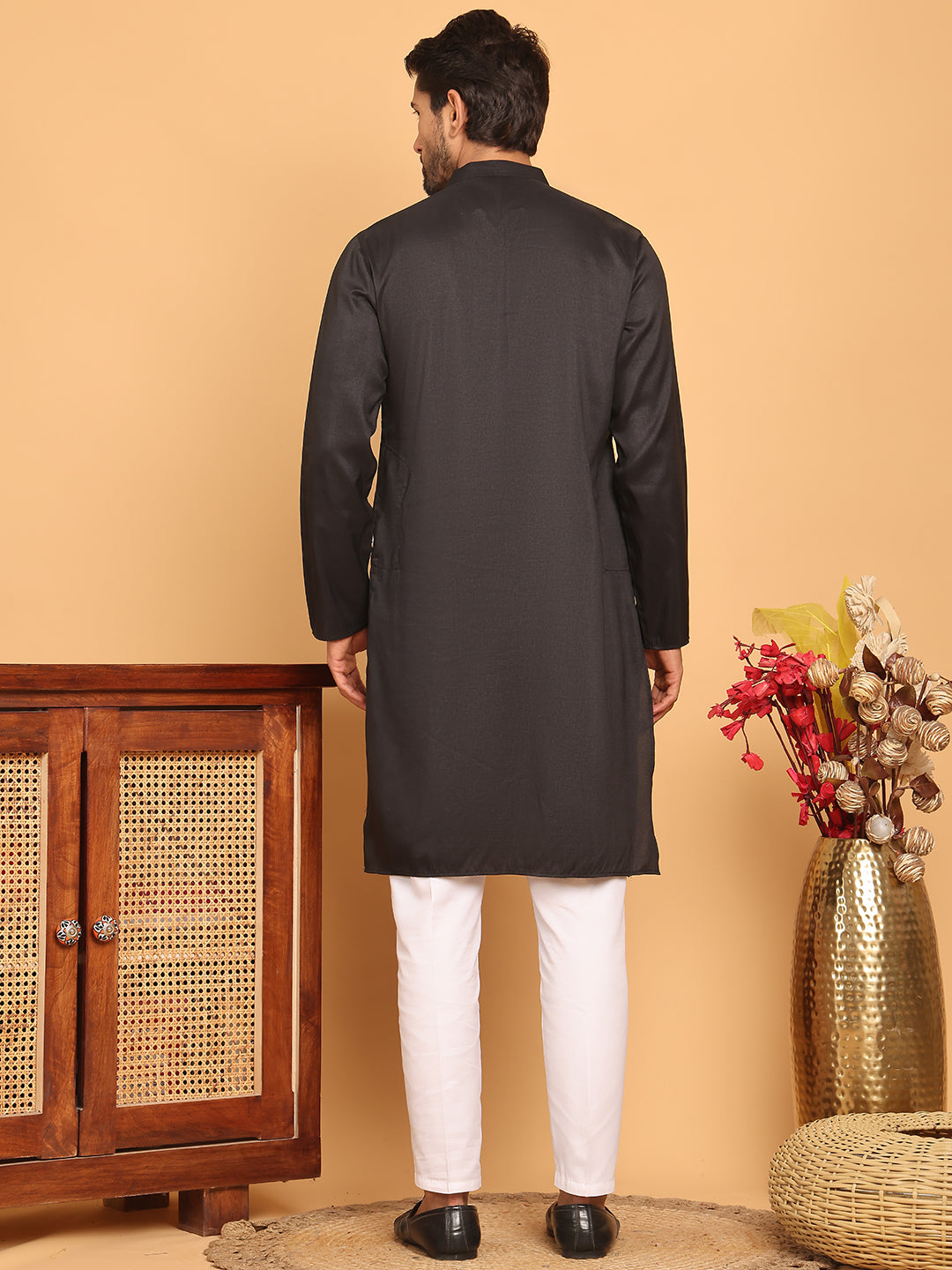 Embroidered Straight Kurta Set For Men