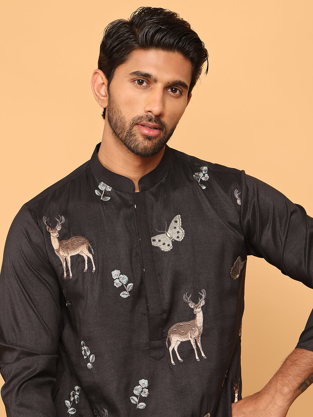 Embroidered Straight Kurta Set For Men