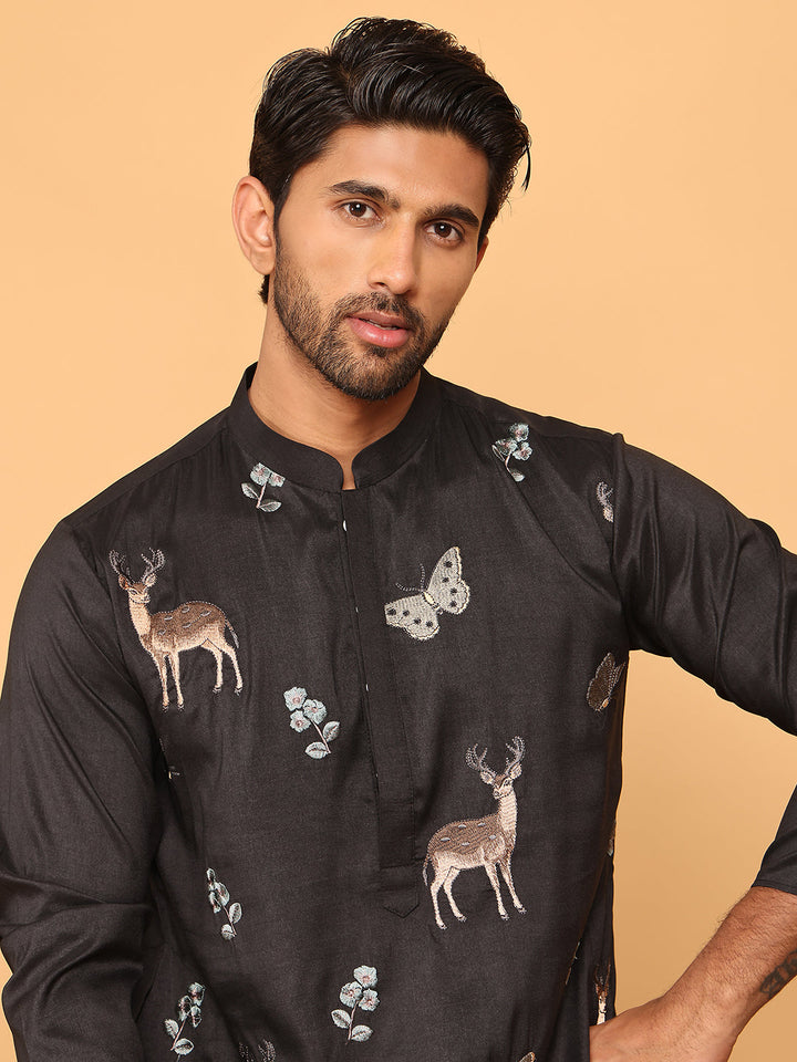 Embroidered Straight Kurta Set For Men