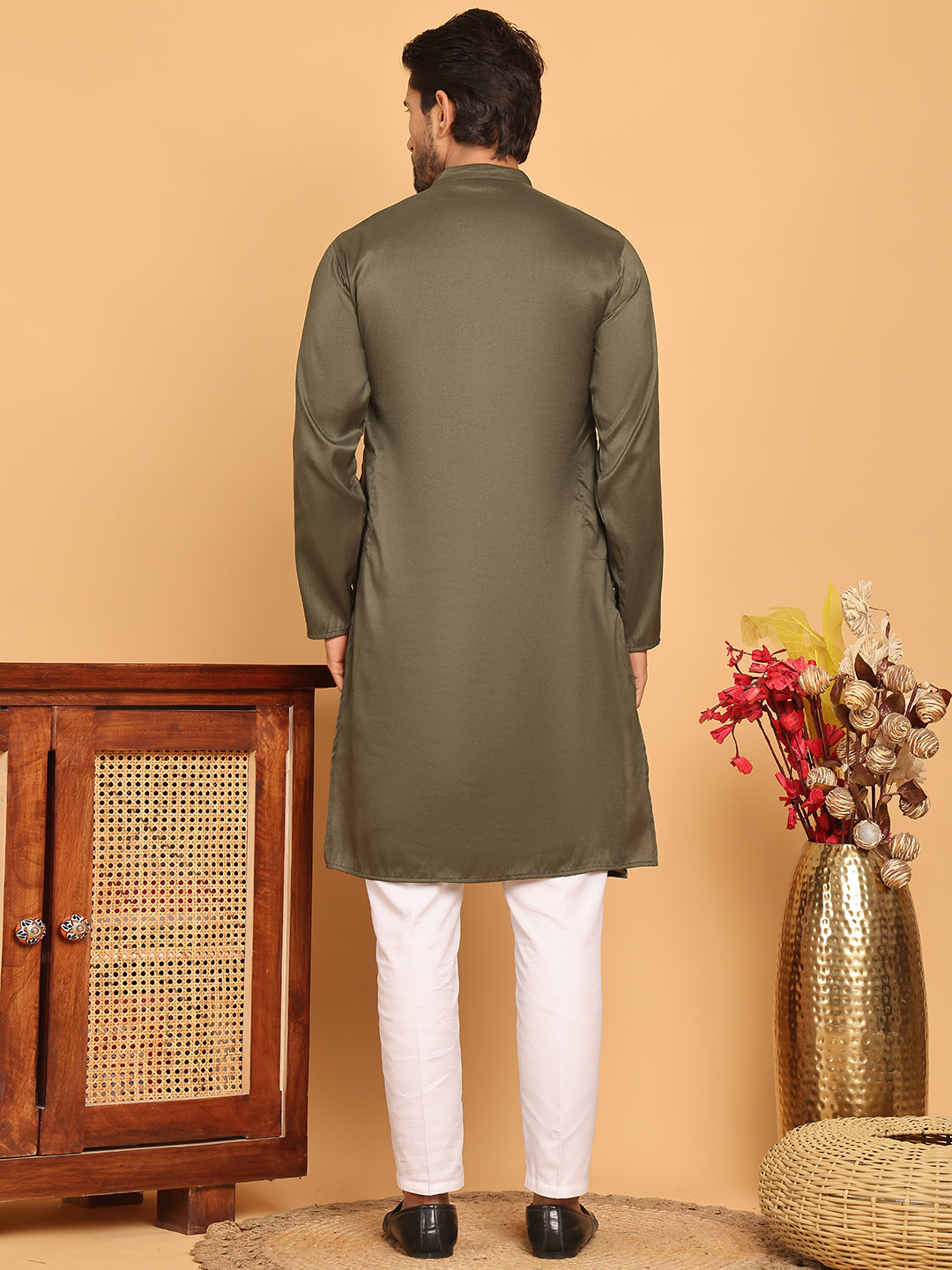 Embroidered Straight Kurta Set For Men