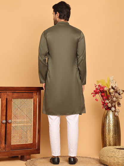 Embroidered Straight Kurta Set For Men