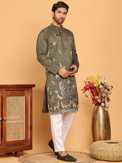 Embroidered Straight Kurta Set For Men