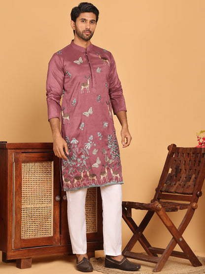 Embroidered Straight Kurta Set For Men