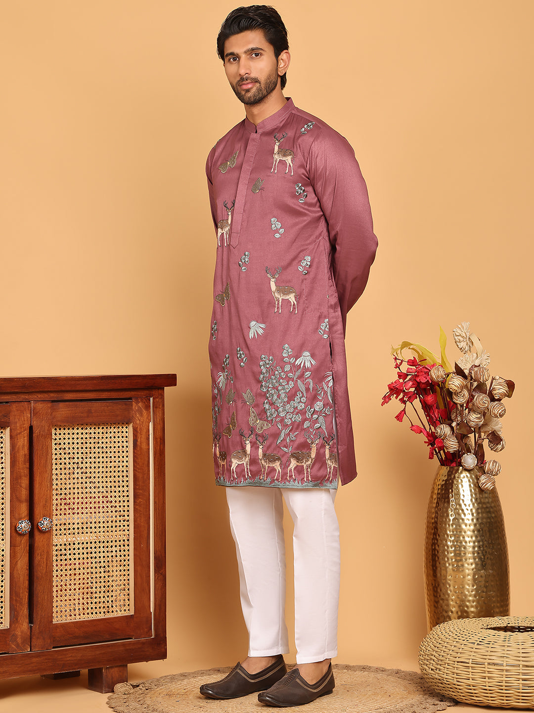 Embroidered Straight Kurta Set For Men