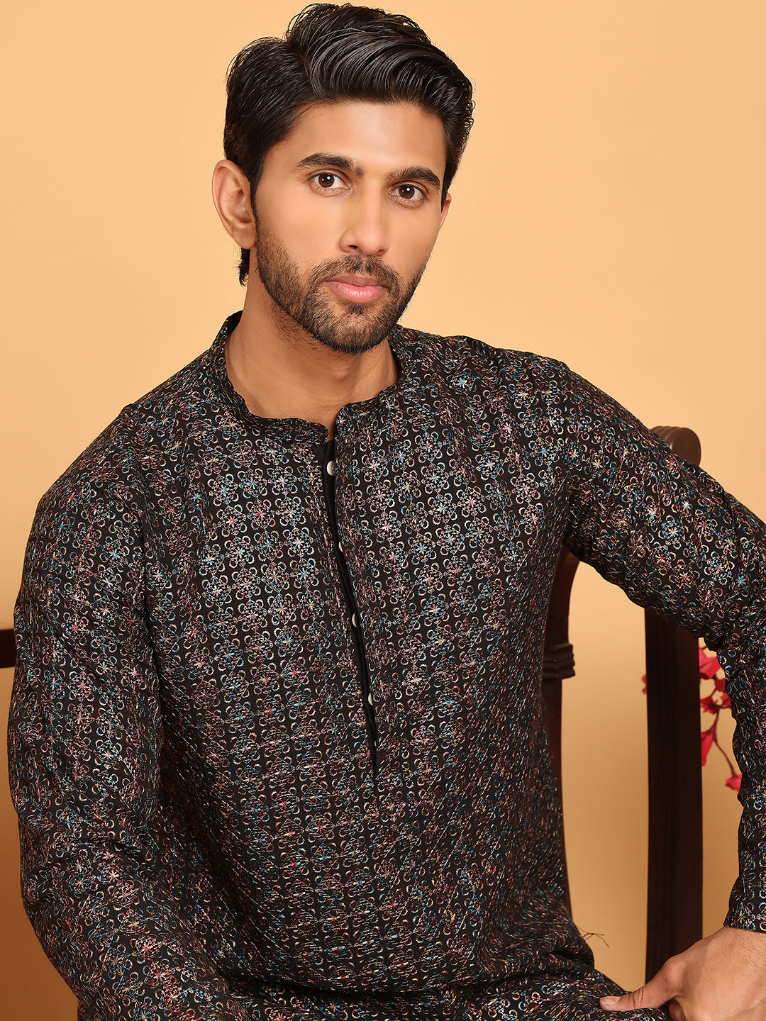 Embroidered And Sequins Viscose Rayon Kurta Set For Men
