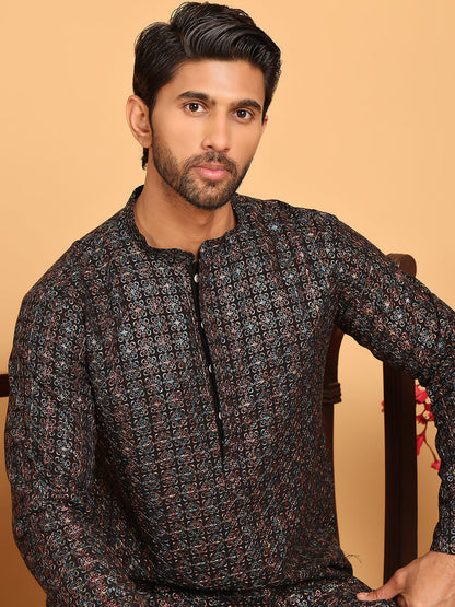Embroidered And Sequins Viscose Rayon Kurta Set For Men