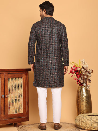 Embroidered And Sequins Viscose Rayon Kurta Set For Men