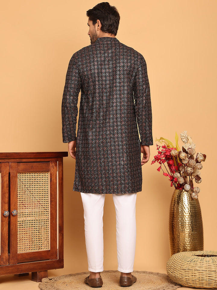 Embroidered And Sequins Viscose Rayon Kurta Set For Men