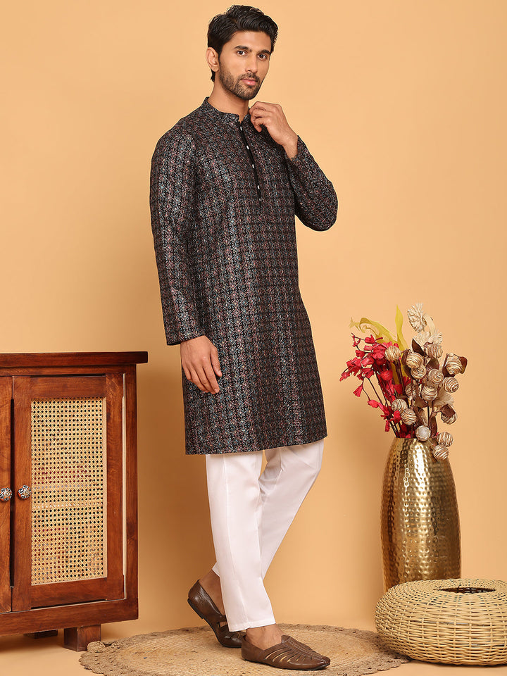 Embroidered And Sequins Viscose Rayon Kurta Set For Men
