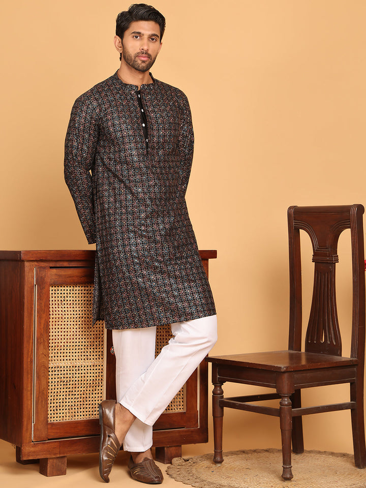 Embroidered And Sequins Viscose Rayon Kurta Set For Men
