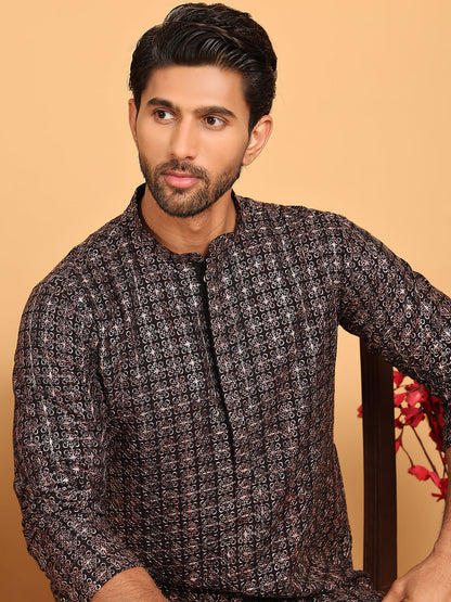 Embroidered And Sequins Viscose Rayon Kurta Set For Men
